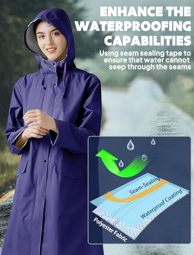 Waterproof Rain Poncho for Women Packable Hooded Raincoat with Pocket