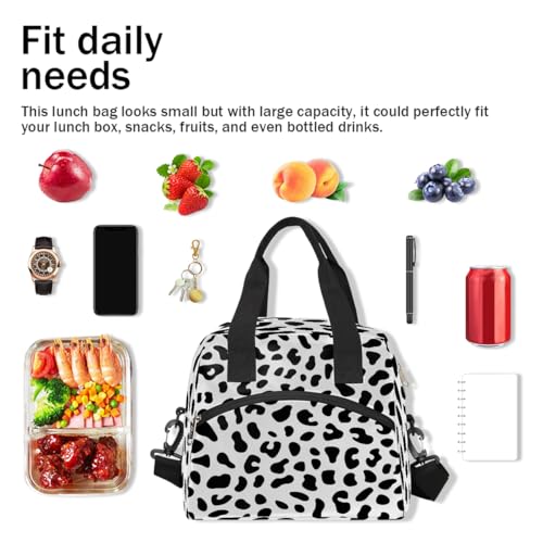 Leopard Cheetah White Insulated Lunch Bag for Women Girl Reusable Lunch Tote Box With Shoulder Strap Lightweight Thermal Cooler Meal Prep Bag for Work School Office Picnic (print 16)