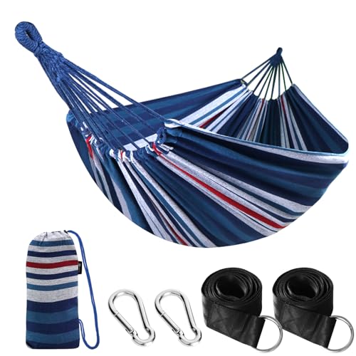Cotton Camping Hammock Portable with Tree Straps Holds 660lbs