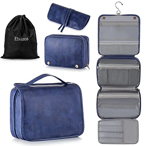 Hanging Toiletry Bag for Men PU Leather Shaving Dopp Kit