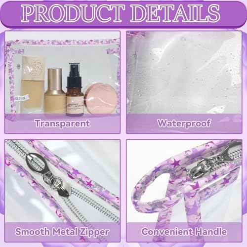12 Pieces Clear Makeup Bag PVC Portable Travel Makeup Cosmetic Toiletry Zippered Pouches Waterproof Vinyl Plastic Large Clear Organizer Storage Case (12 Count)