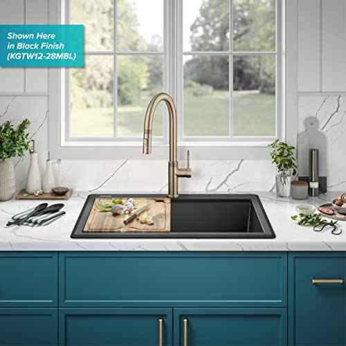 Bellucci 28 inch Granite Workstation Drop In Top Mount Single Bowl Kitchen Sink in Metallic Grey with Accessories