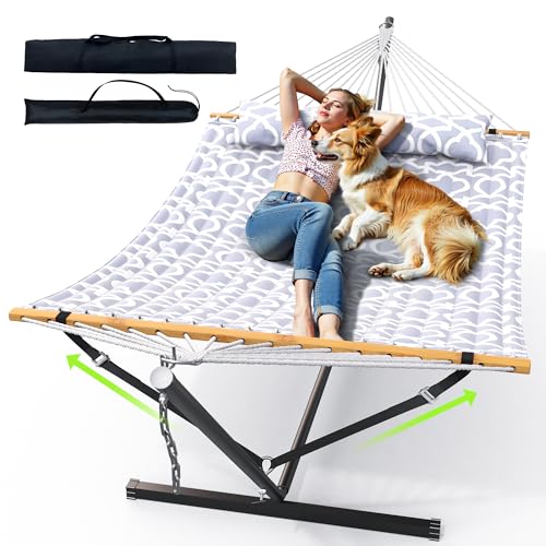 Double Hammock with Stand 500lbs Heavy Duty Outdoor Two Person White
