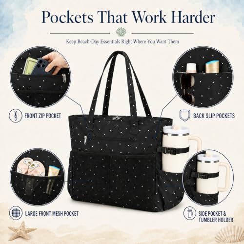 Waterproof Beach Tote Pool Bags for Women Ladies Extra Large Carry On Bag With Wet Compartment for Weekender Travel