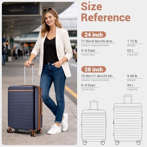 Check in Suitcase 24in Expandable ABS+PC Side Handles luggage Navy