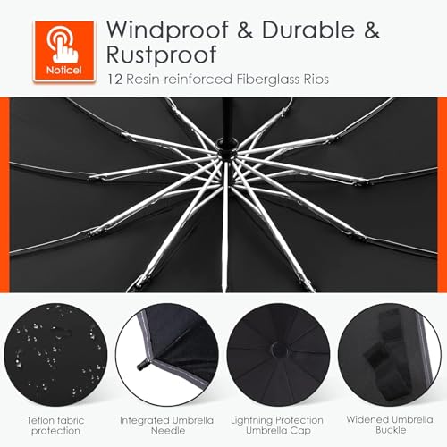 Inverted Umbrella Large Windproof Umbrellas for Rain Sun Travel Umbrella Compact with Reflective Stripe (2 Count)