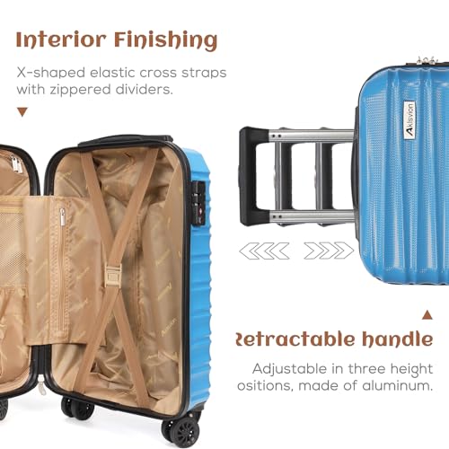 Luggage Set 3 Piece Luggage Set ABS hardshell Spinner Wheels Luggage Carry on Suitcase with Weekender bag & Toiletry bag（Skyblue） (3 Count)