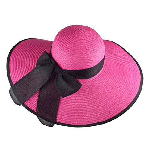 Womens Bowknot Straw Hat Foldable Beach Sun Hat Roll up UPF 50+