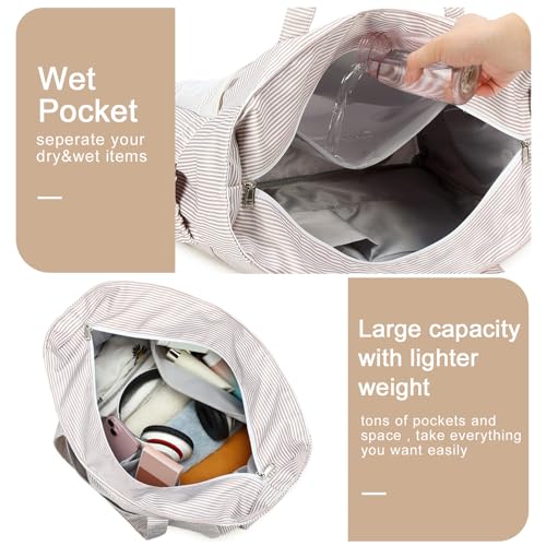 Waterproof Beach Tote Pool Bags for Women Ladies Extra Large Carry On Bag With Wet Compartment for Weekender Travel