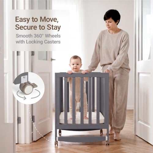 EvoNest 6-in-1 Convertible Baby Mini Crib with Wheels