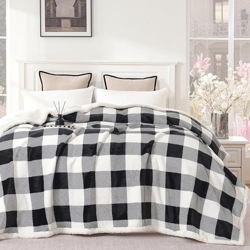 Sherpa Fleece Throw Blanket 60" x 80" Reversible Plush Fluffy Large Big Blanket Lattice Flannel Blankets for All Season Use