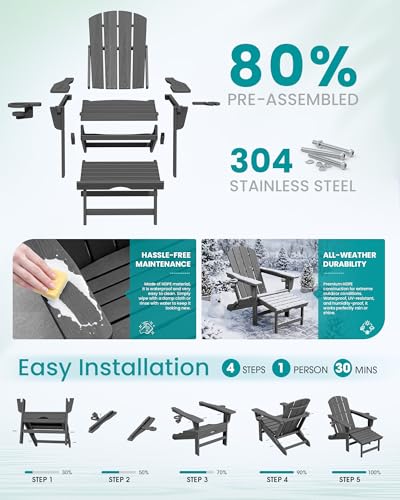 HDPE Folding Adjustable Adirondack Chair with Footrest