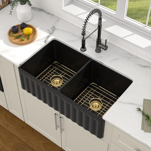33" Black Ceramic Porcelain Farmhouse Sink