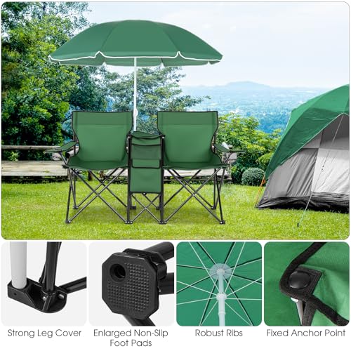 Double Camping Chair with Umbrella