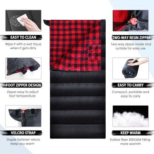 0 Degree Sleeping Bag Cotton Flannel Winter Cold Weather for Adults XXL Sleeping Bag 4 Season Big and Tall with Compression Sack