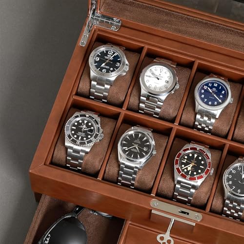 10 Slot Watch Box in Leather with Valet Drawer