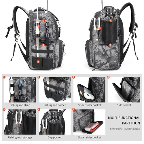 Fishing Tackle Backpack with Rod Holders