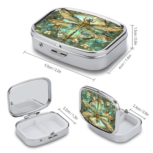 Metal 2 Compartment Pill Organizer Travel Friendly Portable Compact Pill Box Cute Pill Case to Hold Vitamins