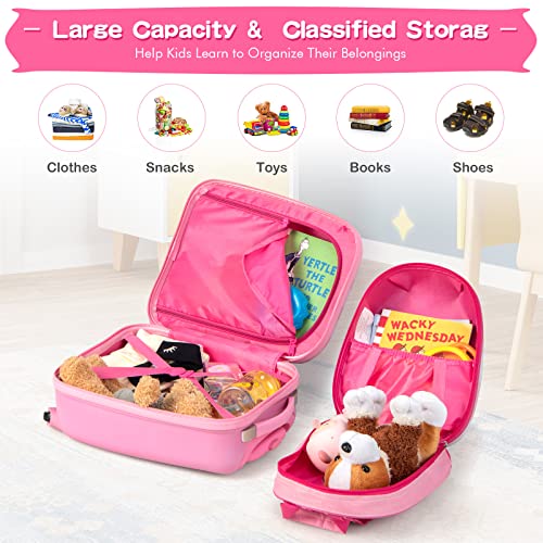 Kids Luggage 12" Toddler Backpack & 16" Travel Suitcase with Wheels (2 Count)