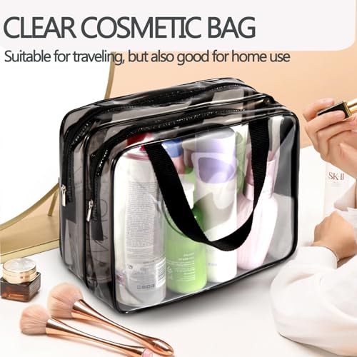 2Pcs Crystal Clear PVC Travel Toiletry Bag Kit for Women Men (2 Count)
