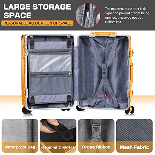 Luggage PC+ABS Aluminum Frame Zipperless Checked Luggage Hard Shell Suitcase with TSA Lock Double Spinner Wheels 24 Inch Orange