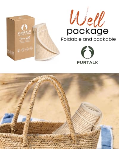 Womens Sun Hat with Ponytail Hole Wide Brim Beach Straw Visor Beige