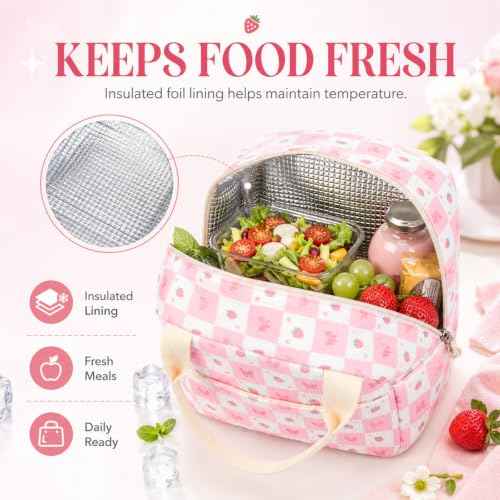 Lunch Bag for Women Cute Corduroy Lunch Tote Bags with Shoulder Strap Reusable Insulated Lunch Box Large Capacity Reusable Insulated Cooler for Work Picnic or Travel