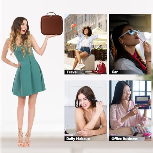 Travel Makeup Bag with LED Mirror and 10x magnifying glass with 3 Lighted Settings