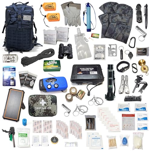 Sirius: Pre-Packed Bug Out Bag - 72 Hour Kit for 2 People - Bugout Backpack Survival Kit - Premium 50L Go Bag Tactical Backpack - Essential Bug Out Gear - Upgraded Survival Backpack (Navy Blue)