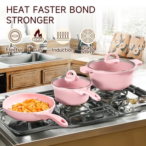 Pink Pots and Pans Set Nonstick 23pcs