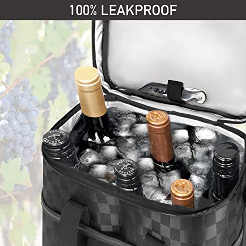 Insulated Wine Cooler Bag Leakproof 6 Bottle Tote Carrier