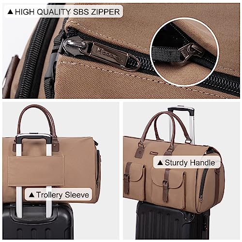 2-in-1 Canvas Garment Duffle Travel Bag with Shoulder Strap,Brown