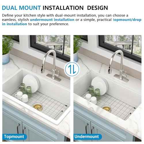32"x19" White Undermount Kitchen Sink