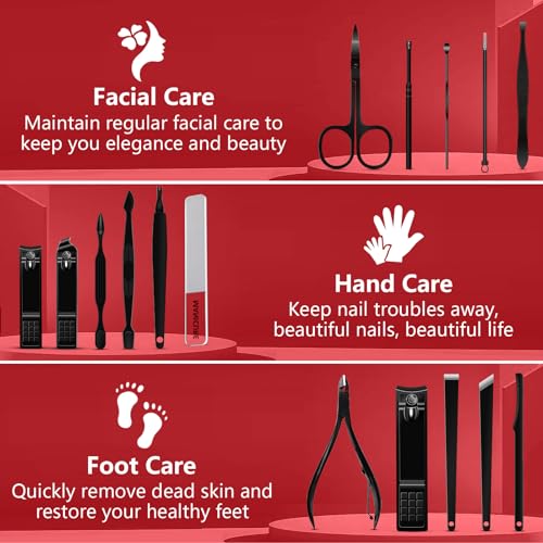 Manicure Set 16 In 1 Professional Stainless Steel Pedicure Kit Toenail Clippers Set Mens Grooming Kit Fingernail Kit for Women with Luxurious Travel Bag