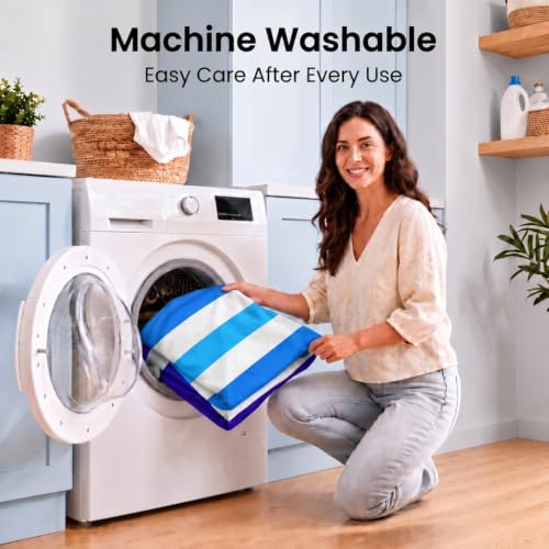 2 Pack Microfiber Beach Towels Oversized 71x32 Blue Striped (2 Count)
