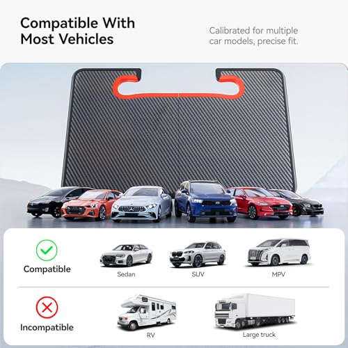 2-in-1 Car Steering Wheel Desk Tray & Car Seat Gap Filler Organizer – Foldable Carbon Fiber Look Table for Laptop, Eating, Writing – for Standard Round Steering Wheels