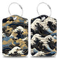 Japanese Art Blue and White Waves Set of 2 Luggage Tags for Suitcases Leather Suitcase Tags Identifiers with Privacy Name Label and Stainless Steel Loop for Women Men Travel Luggage Accessories (2 Count)
