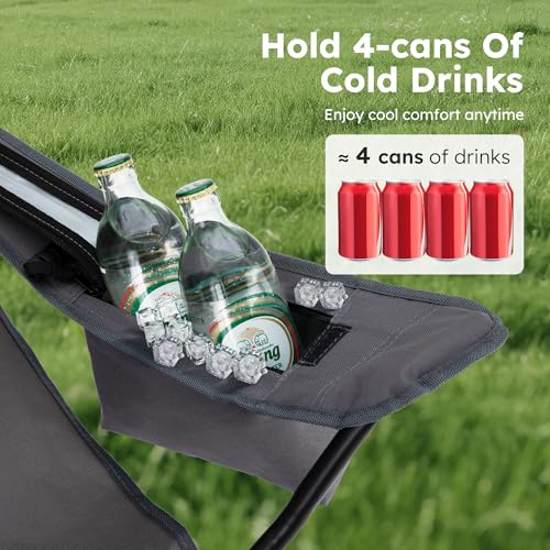 2 Pack Folding Camping Chair with Cooler Bag & Lumbar Support (2 Count)