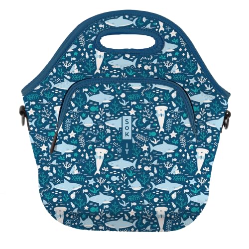 LunchTote Zippered Bag Insulated Neoprene Caddy (Happy Sharks / X-Large 6.5 Quart Lunch Tote)