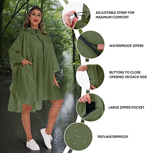 Rain Poncho for Adults with Zipper
