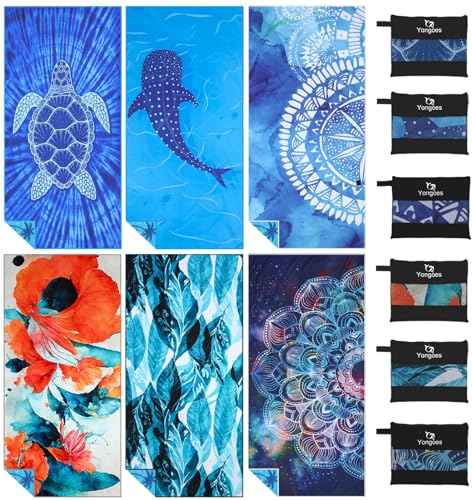 6 Pack Microfiber Beach Towel Oversized 71x32 Colorful Print Bulk (6 Count)