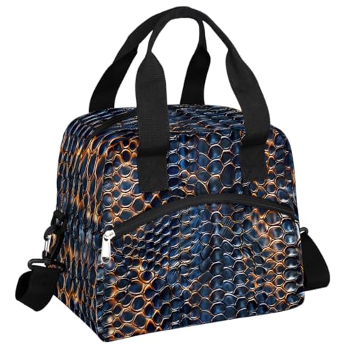 Snake Skin Blue Insulated Lunch Bag for Women Girl Reusable Lunch Tote Box With Shoulder Strap Lightweight Thermal Cooler Meal Prep Bag for Work School Office Picnic (print 10)