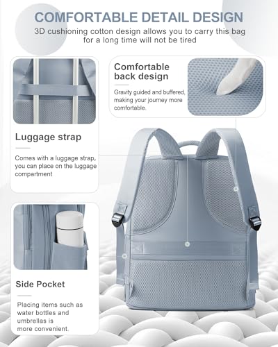 Large Travel Backpack Carry On for Women Man Waterproof Gym Backpack with Laptop Compartment Mochila de Viaje Teacher Personal Item Backpacks Rucksack Airplane Accessories Must Haves Gray Blue