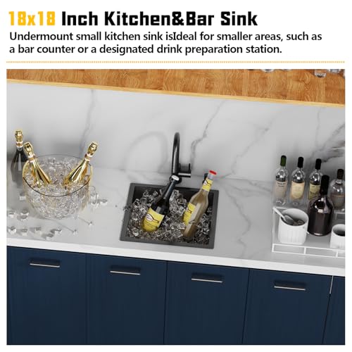 18x18In Black Stainless Steel Kitchen And Bar Sink