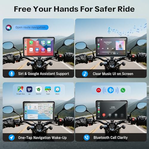 7 Inch Wireless Motorcycle Carplay GPS Navigation System with Apple Carplay and Android Auto Portable Screen with Dual Bluetooth