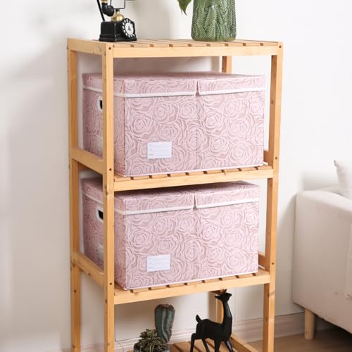 Extra Large Collapsible Storage Boxes with Lids Fabric Decorative Storage Bins Cubes Organizer Baskets with Cover Handles Divider for Bedroom Closet Living Room 19.6x15.7x11.8 Inch 3 Pack (3 Count)