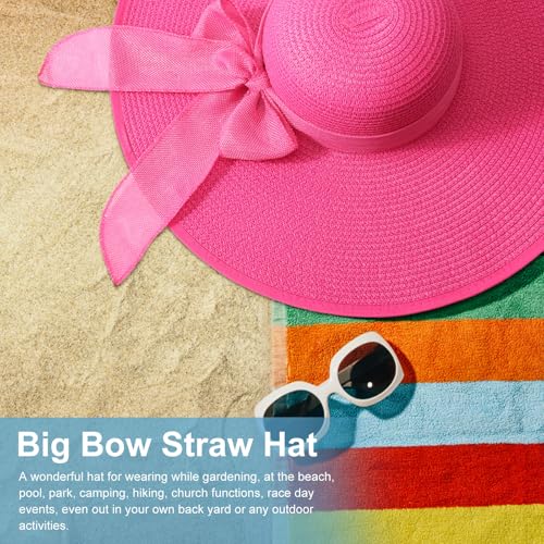 Womens Big Bowknot Straw Hat Foldable Sun Hats Floppy Beach Hat Large Roll up Cap UPF 50+