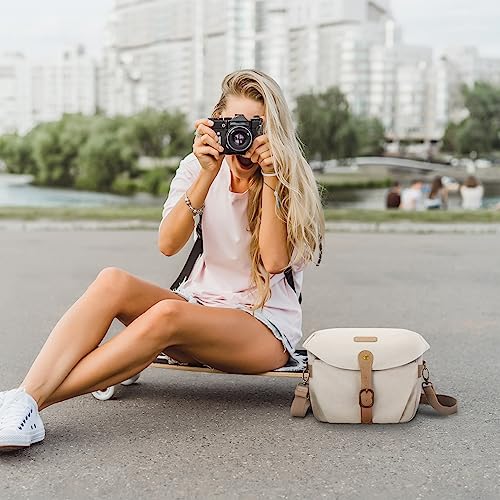 Canvas Crossbody Camera Bag with Rain Cover Women Men