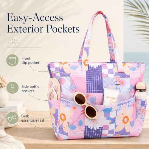 Waterproof Beach Tote Pool Bags for Women Ladies Extra Large Carry On Bag With Wet Compartment for Weekender Travel