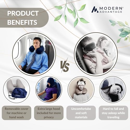 Inflatable Travel Pillow for Airplanes with Comfort Hood